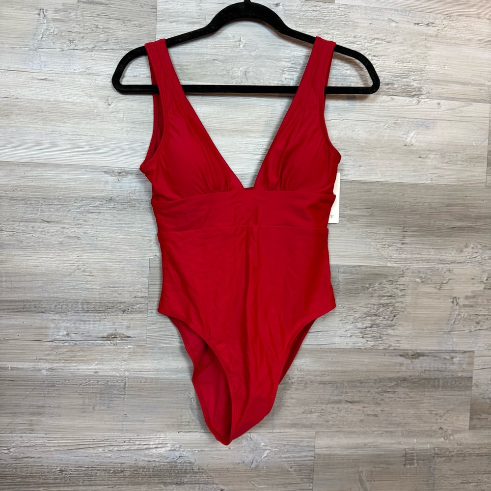 Quince Red V-Neck One-Piece Swimsuit